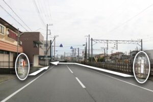 1. 日赤病院入口バス停で下車したら日赤病院方面に向かい左折します